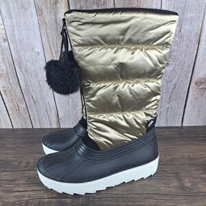 Pajar Women's Fay Black & Gold Winter Rain Boots with Pom Detail